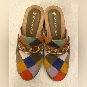 Tory Burch Women's Jessa Patchwork Horse Bit Clogs Heel Size 7M